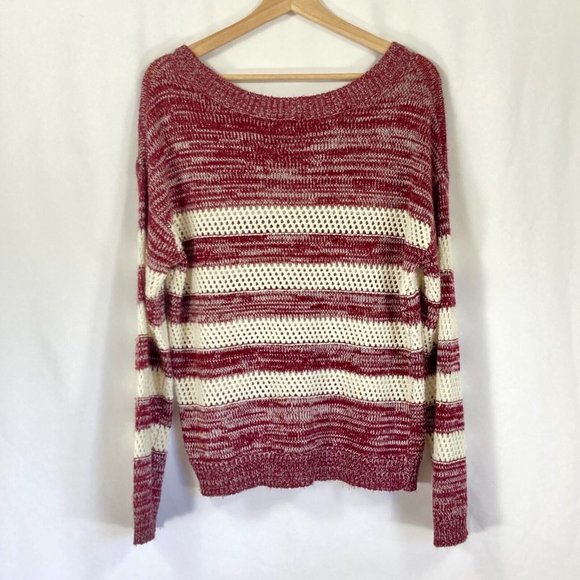 Mine Lightweight Open Knit Striped Pullover Long Sleeve Sweater Size Large - Picture 3 of 5